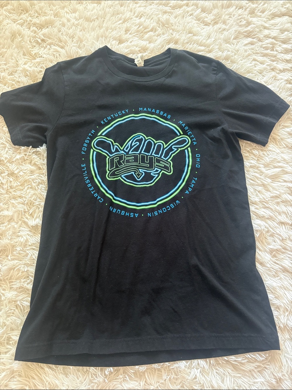 stingray allstars Black Short Sleeve Tee with Neon Green and Teal Graphic